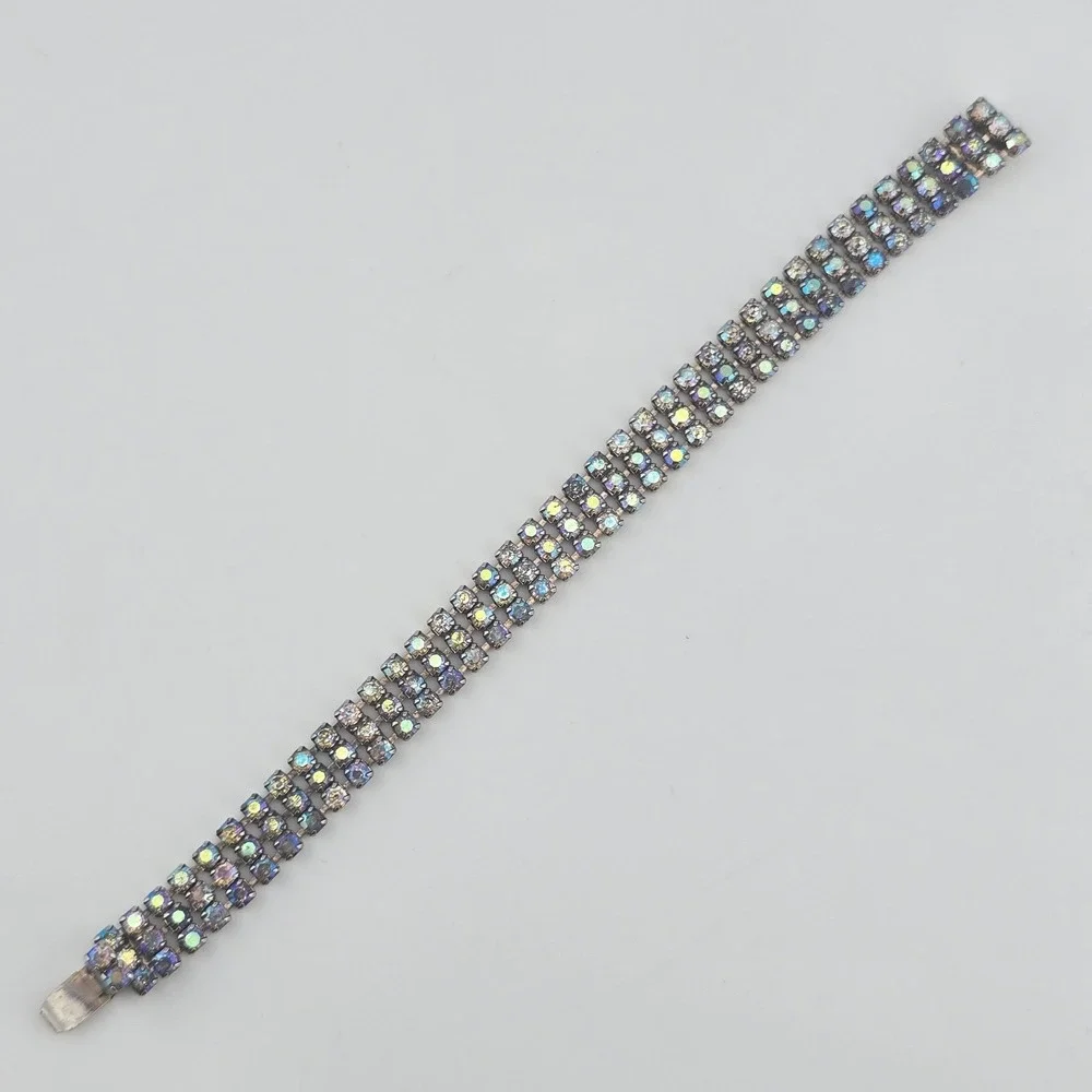 Vintage Weiss Blue AB Rhinestone Bracelet Size 6.5